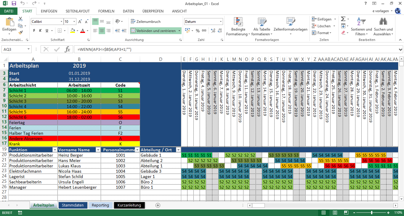 Arbeitsplan Schichtplan Vorschau 1