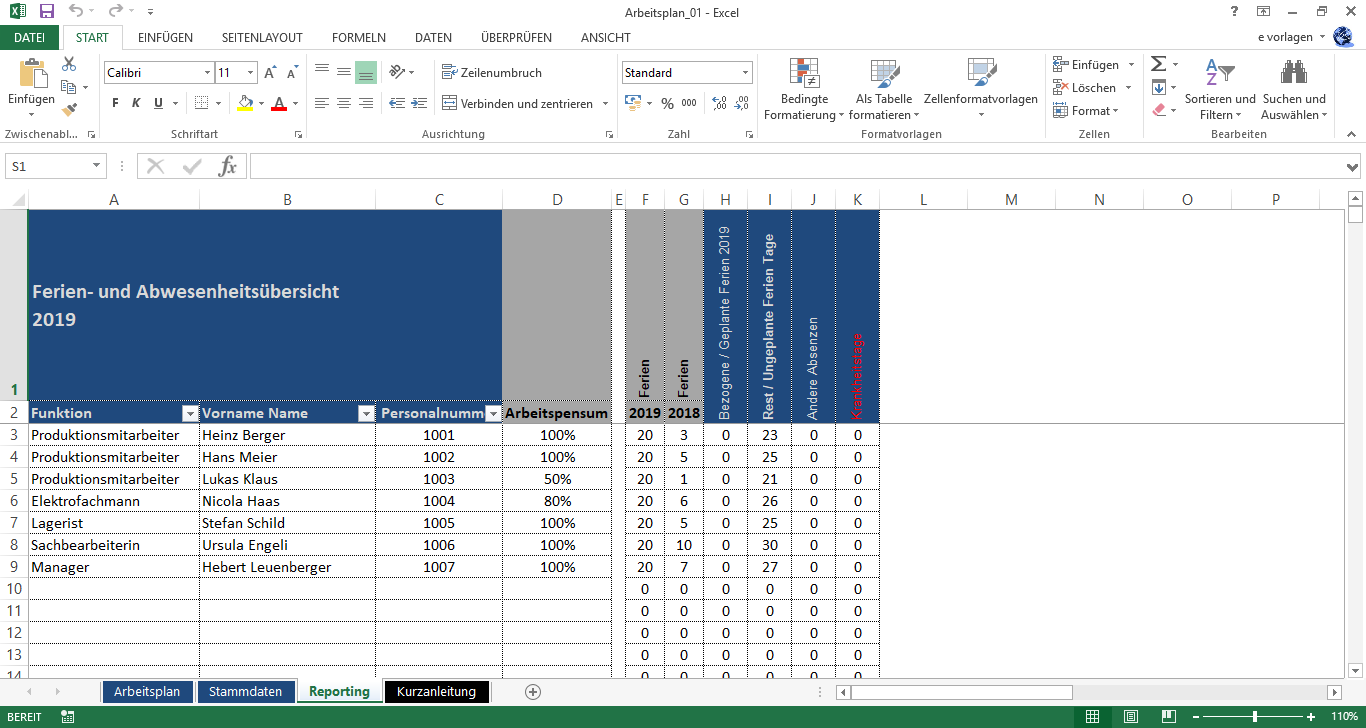 Arbeitsplan Schichtplan Vorschau 2