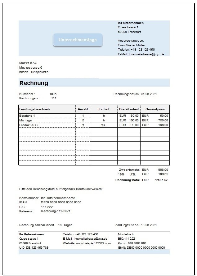 Rechnungsvorlage automatisiert Vorschau 3