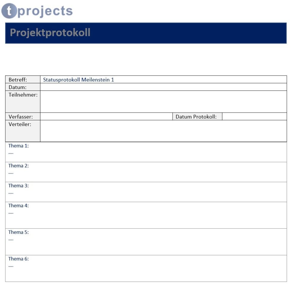 Projektprotokoll Vorlage Kostenlos herunterladen